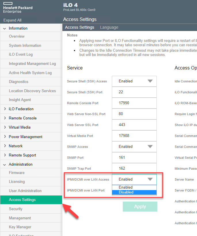 Disable IPMI over LAN