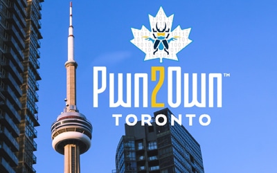 Pwn2Own Toronto logo over Toronto needle tower photograph